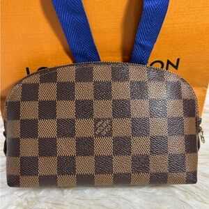 Louis Vuitton Cosmetic Pouch Makeup bag Damier Ebene Red DE and Paper bag